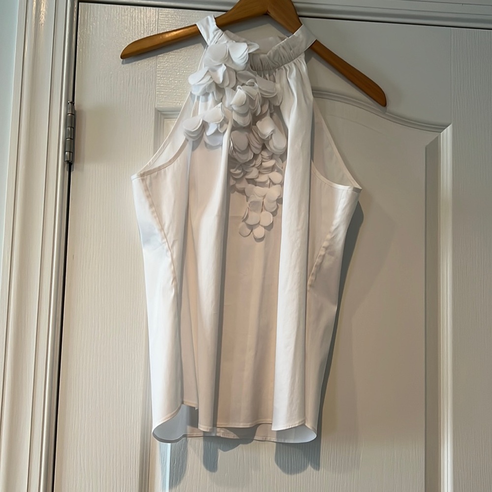White House, Black Market sleeveless top with flower detail at neck and chest LG
